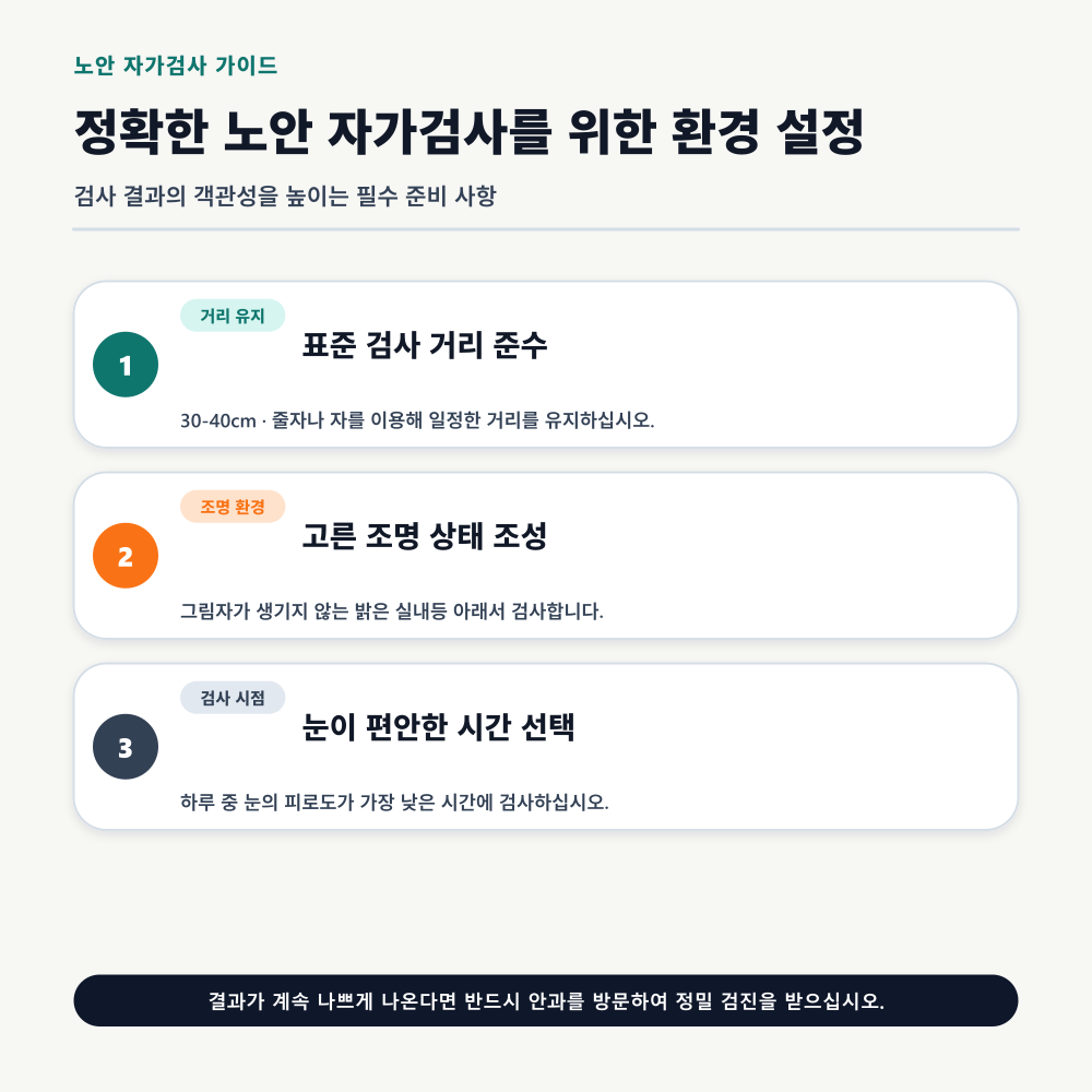 정확한 노안 자가검사를 위한 환경 설정