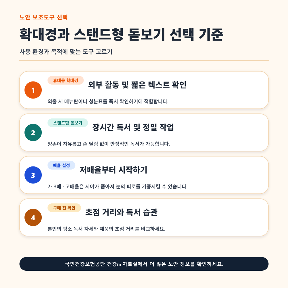 확대경과 스탠드형 돋보기 선택 기준