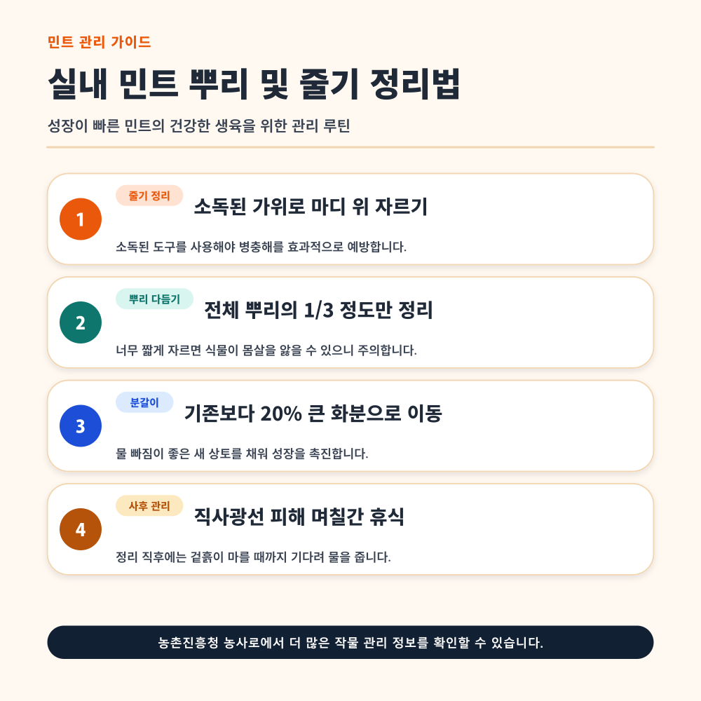 실내 민트 뿌리 및 줄기 정리법