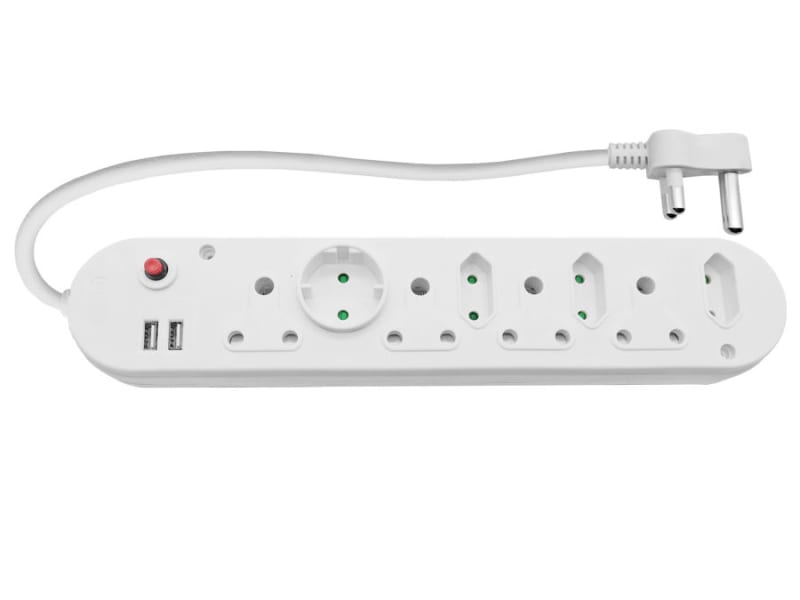 Multi Plug 4x16A 4x5A 2xUSB 0.5m Cord White