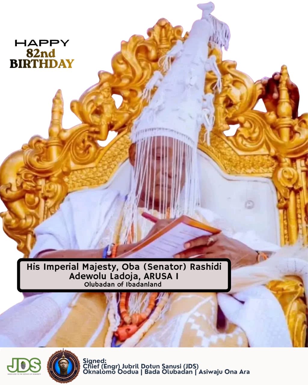 82nd Birthday: Jubril Dotun Sanusi Celebrates Oba Ladoja, Prays for Long Life and Sound Health