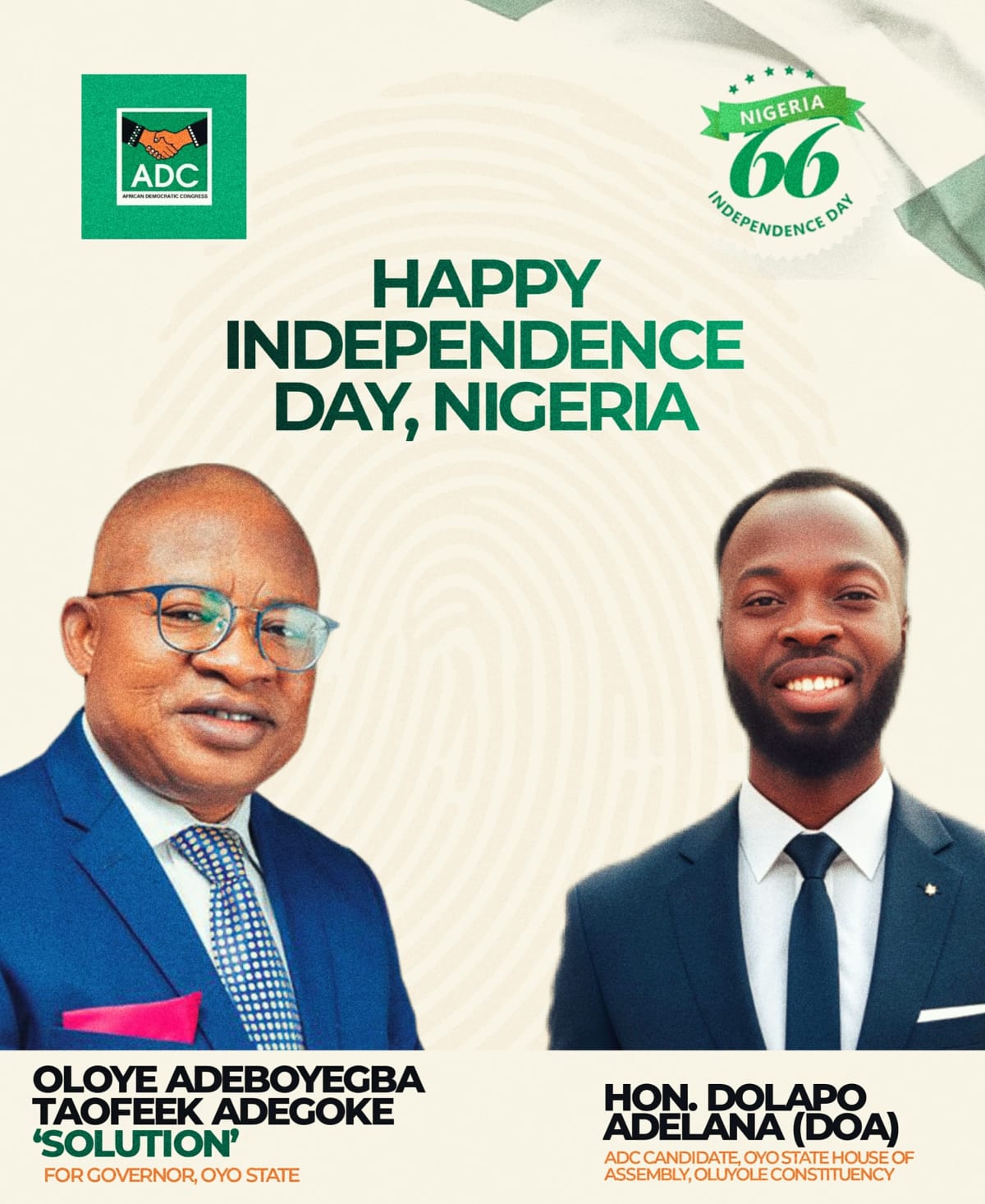 Hon. Dolapo Adelana DOAF Celebrates Nigeria at 66, Reaffirms Hope for Peace, Unity and Progress