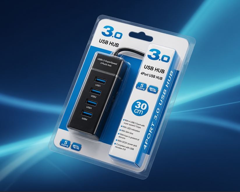 4-Port High-Speed USB 3.0 Hub with 30cm Cable