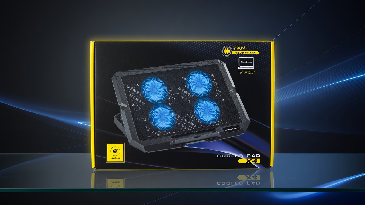 4x Turbo Silent Fan Laptop Cooling Pad with LED Lights
