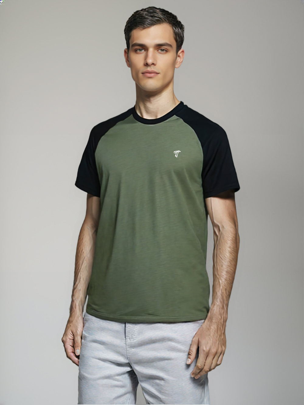 Men’s Olive Green & Black Round Neck T-Shirt