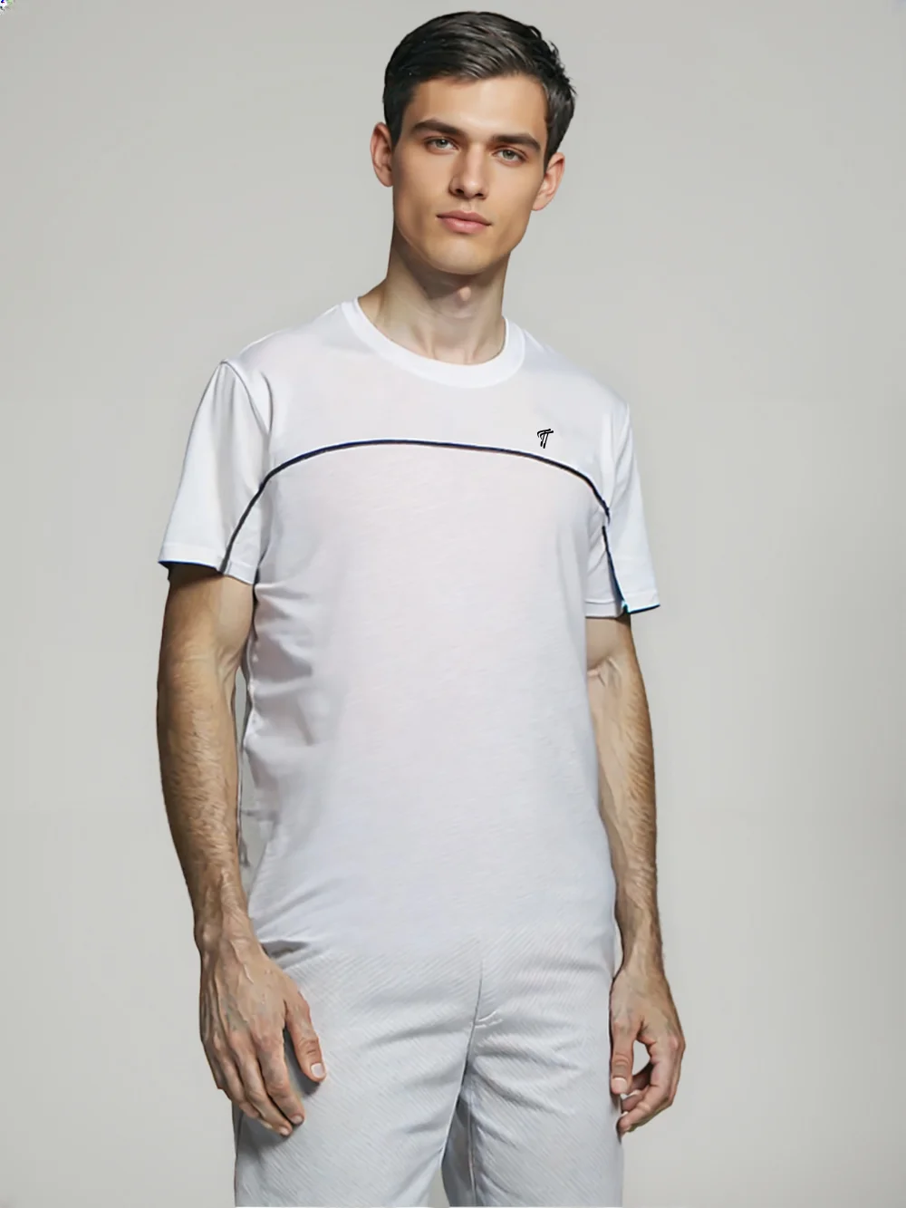  White & Black Round Neck Tiping T-Shirt