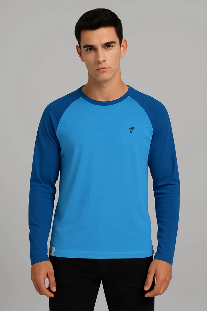 Blue Raglan Full Sleeve Cotton T-shirt