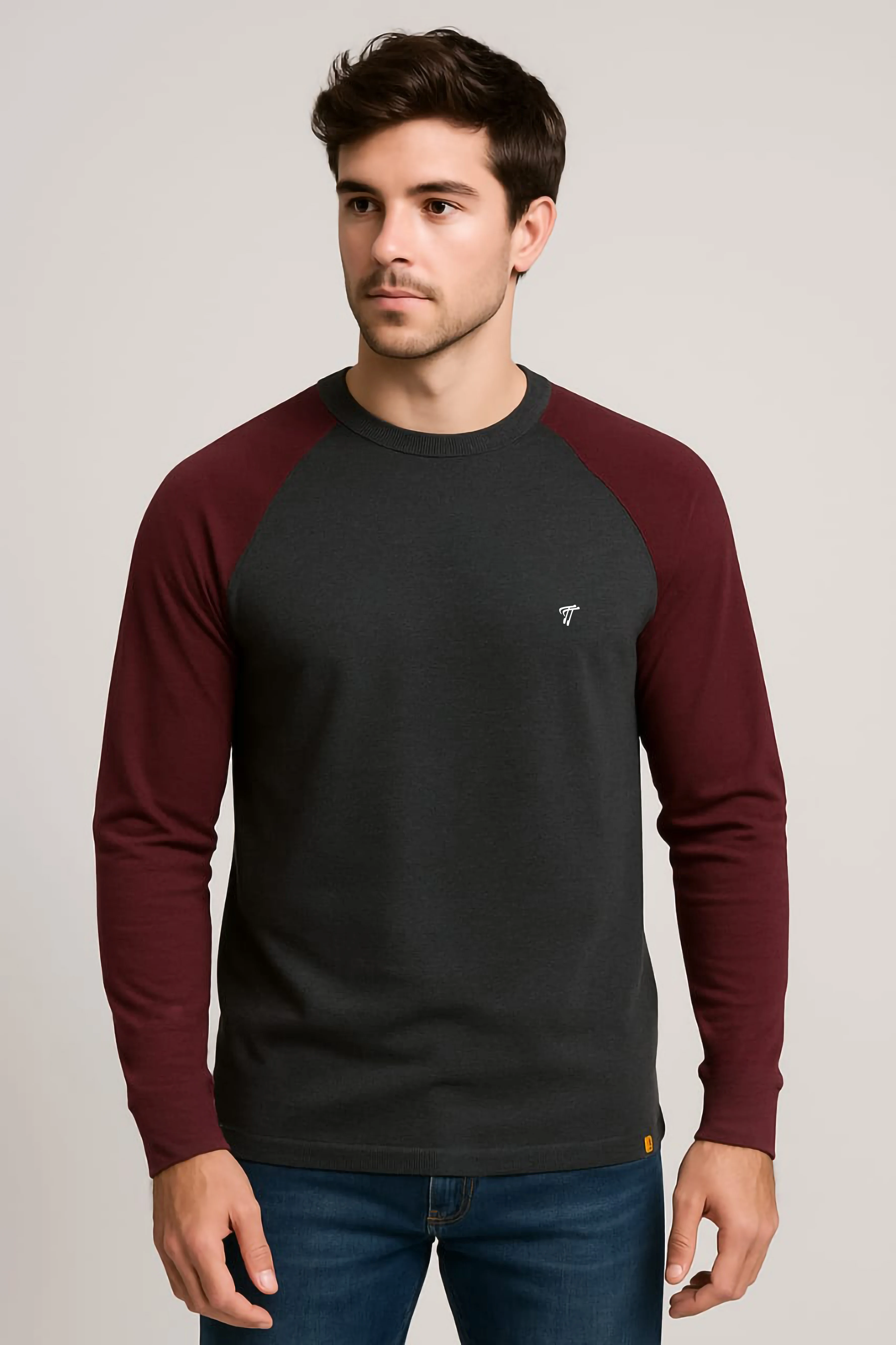Steel Grey Raglan Full Sleeve Cotton T-shirt