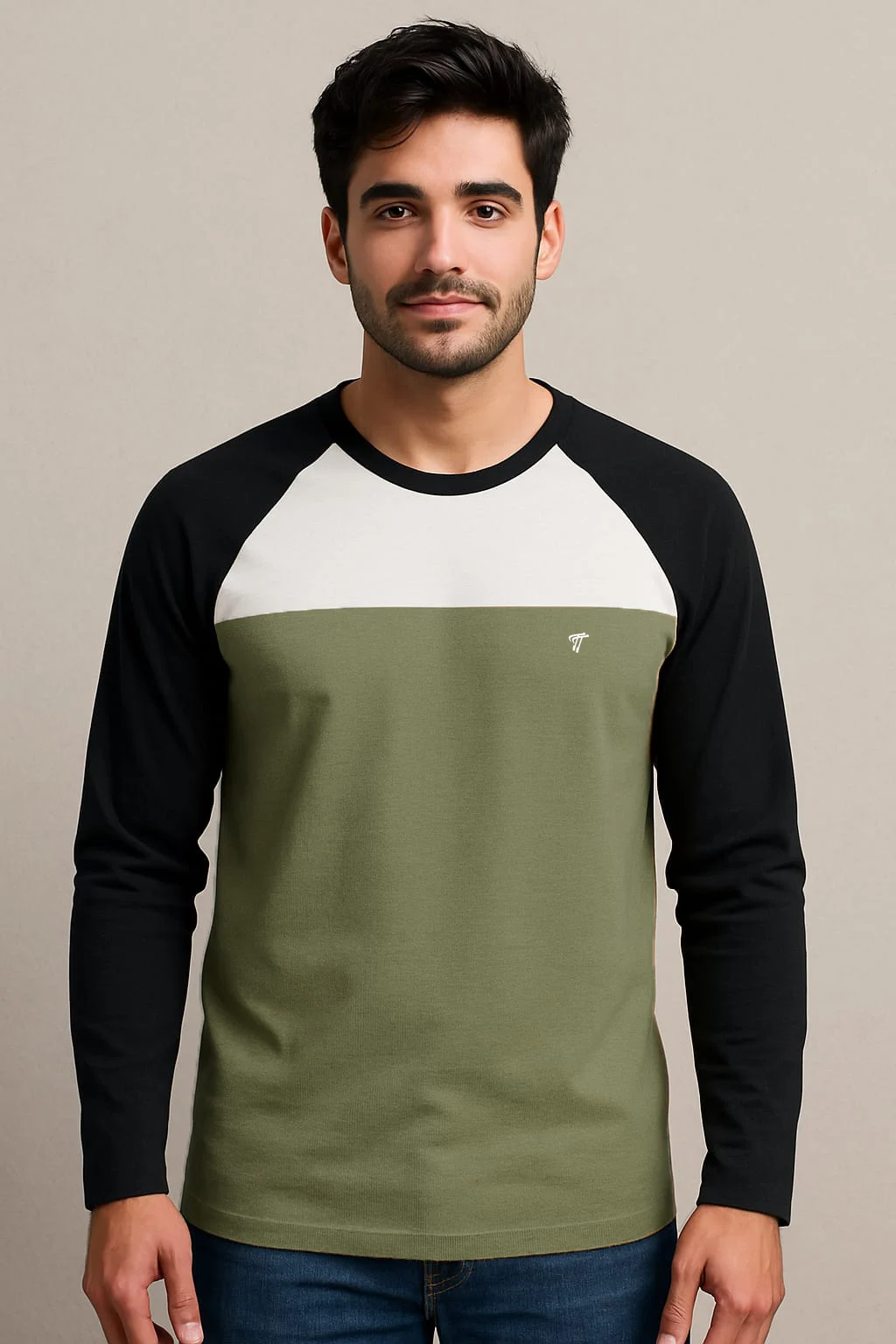 Olive Raglan Full Sleeve Cotton T-shirt