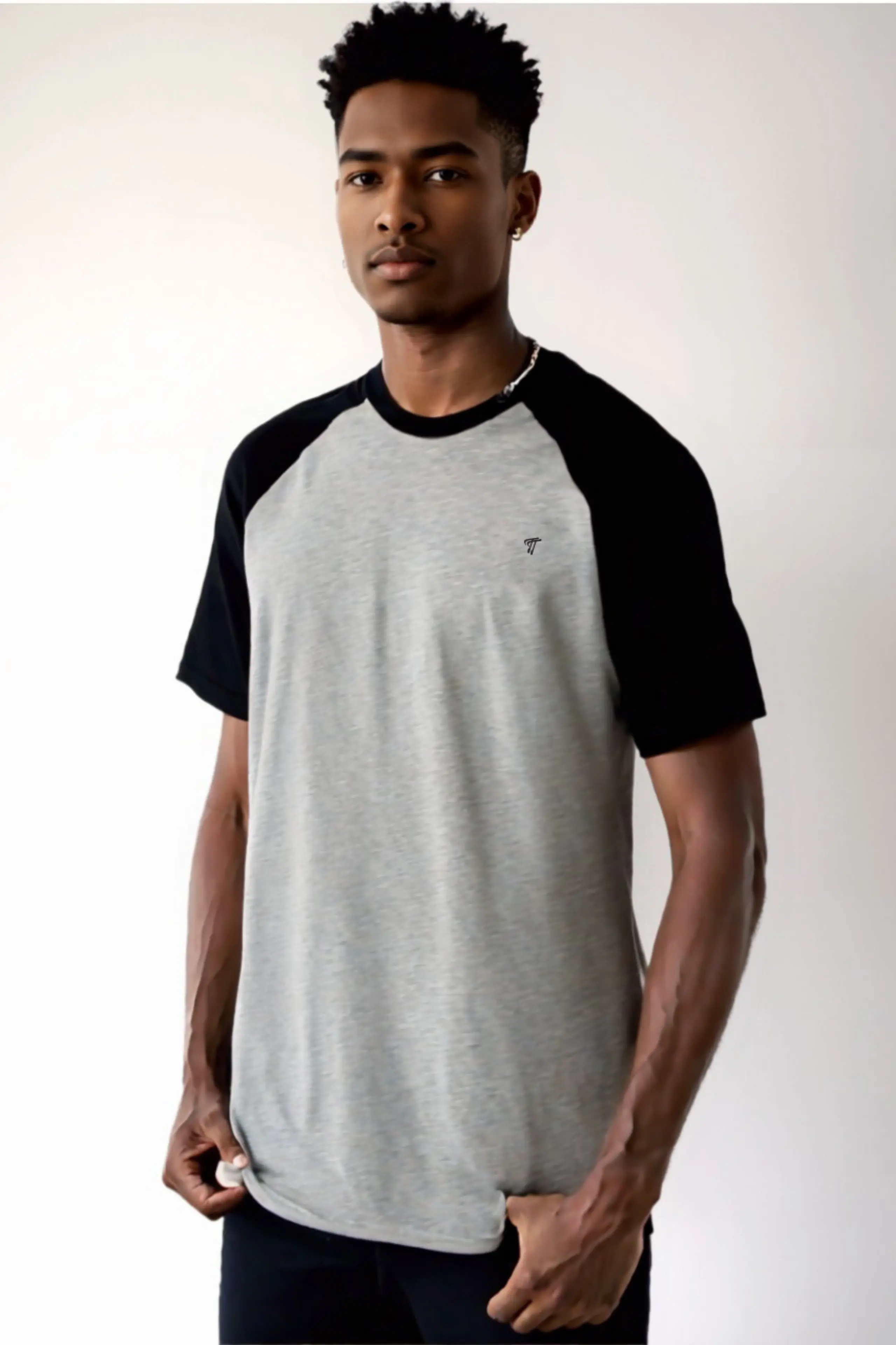 Grey Raglan Cotton T-Shirt