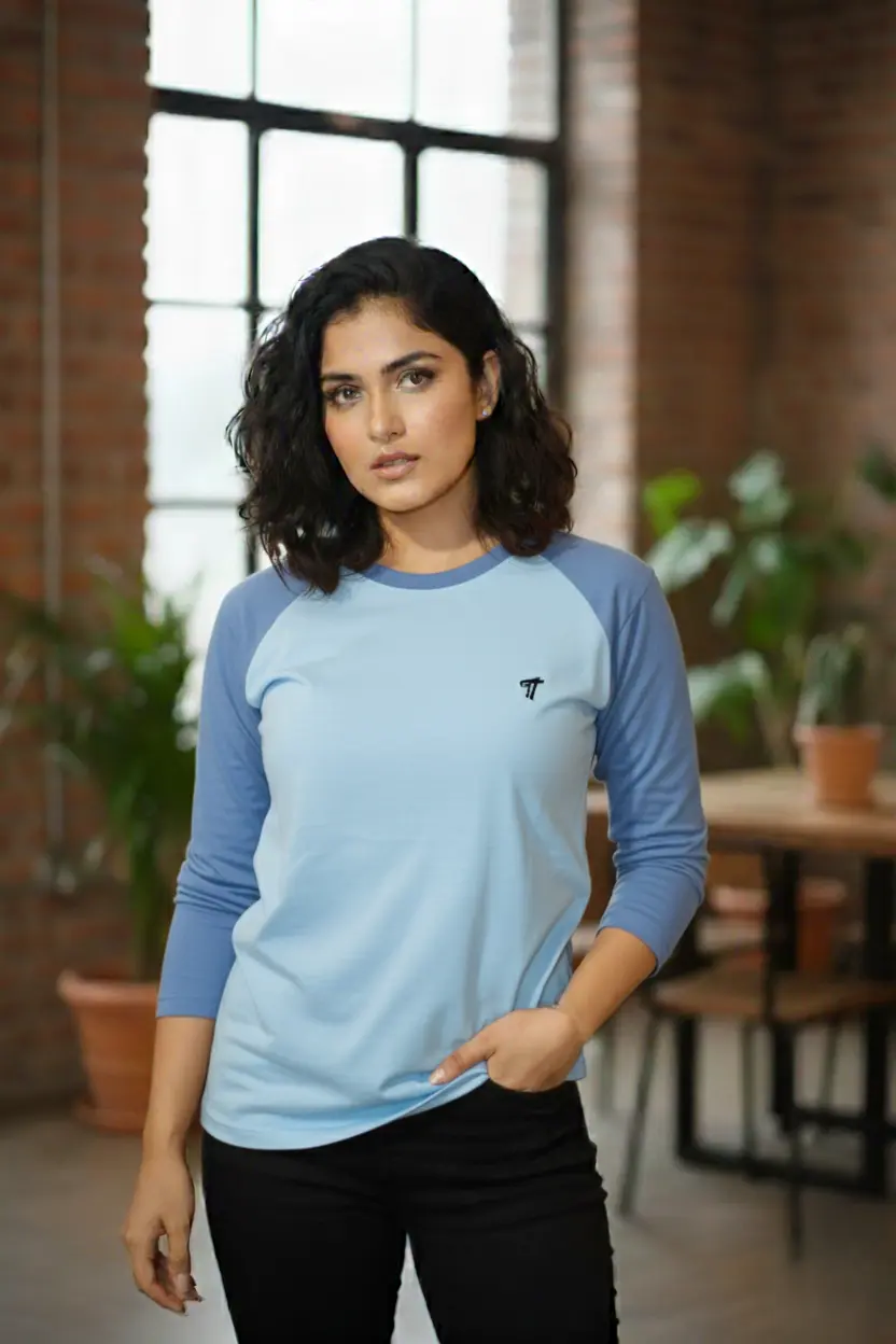 Blue Raglan Full Sleeve Cotton T-shirt