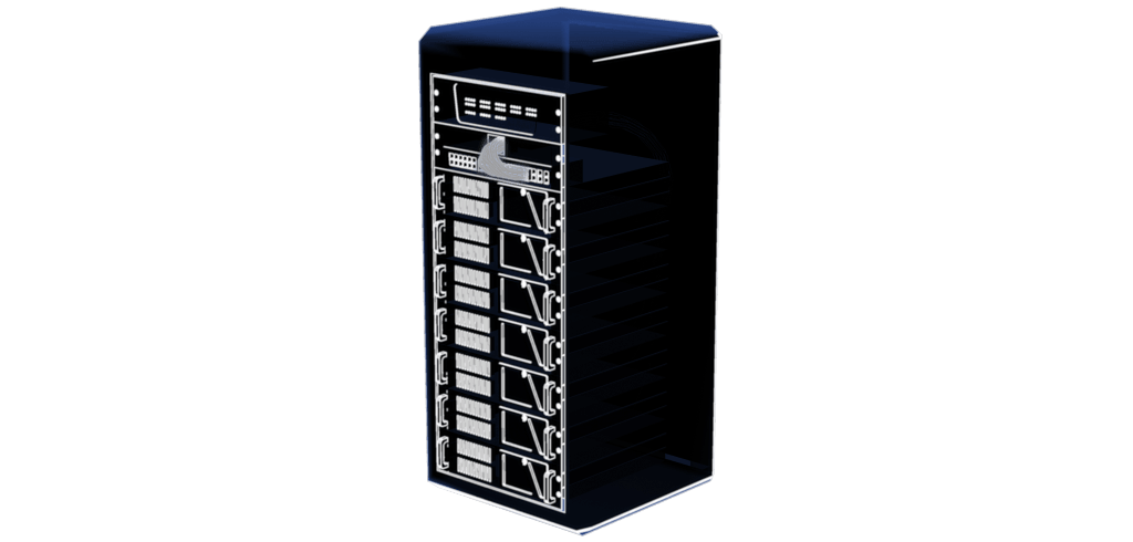 A schematic view of a server rack that houses the brains behind the ...