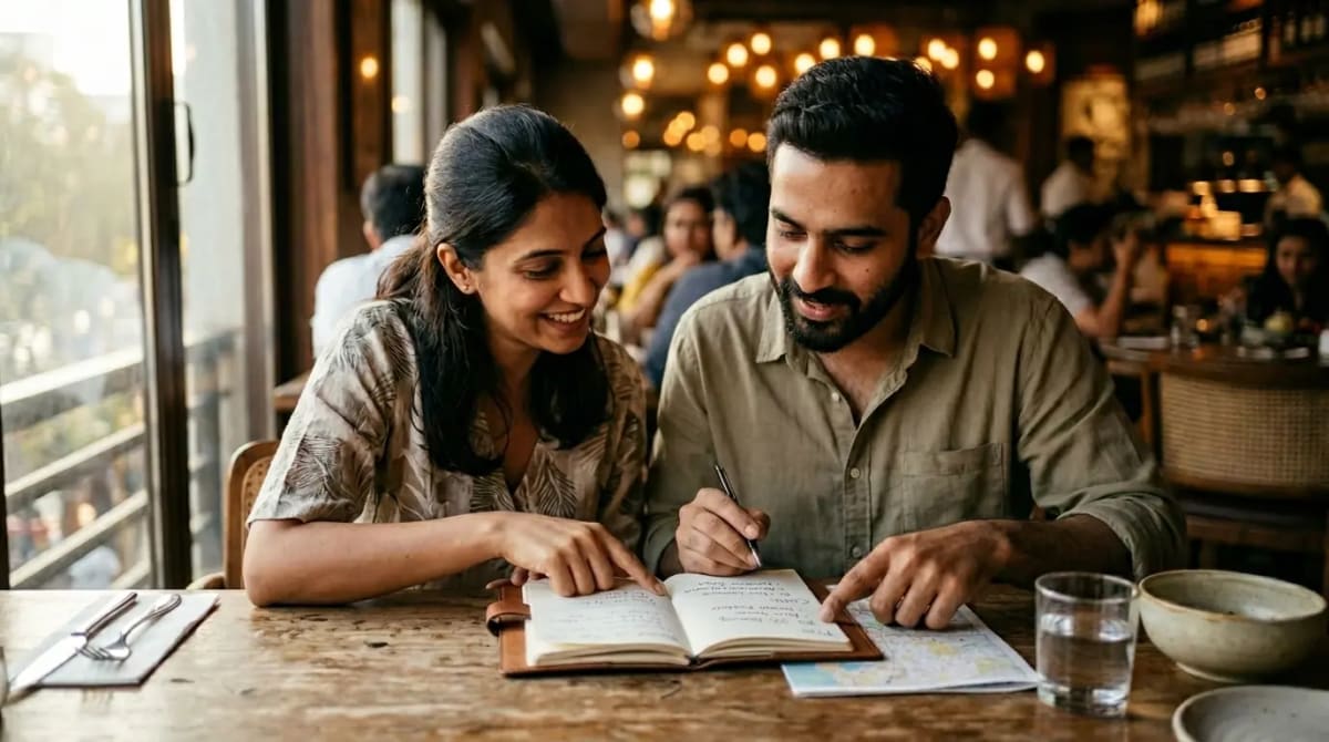 Group of travelers weighing pros and cons of rewards card