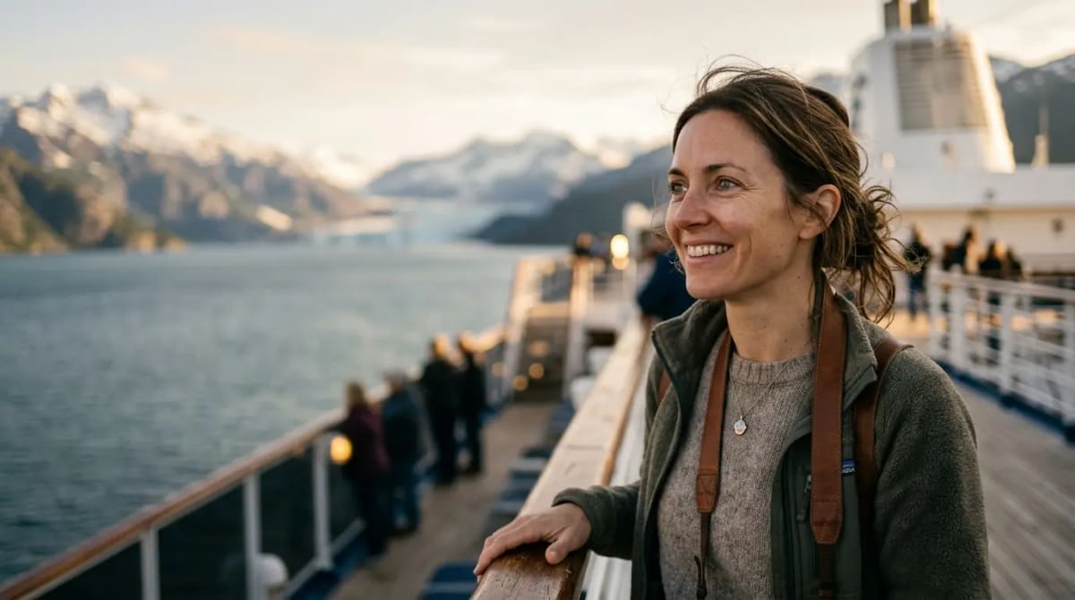 Traveler experiencing redemption sweet spots on luxury cruise ship deck