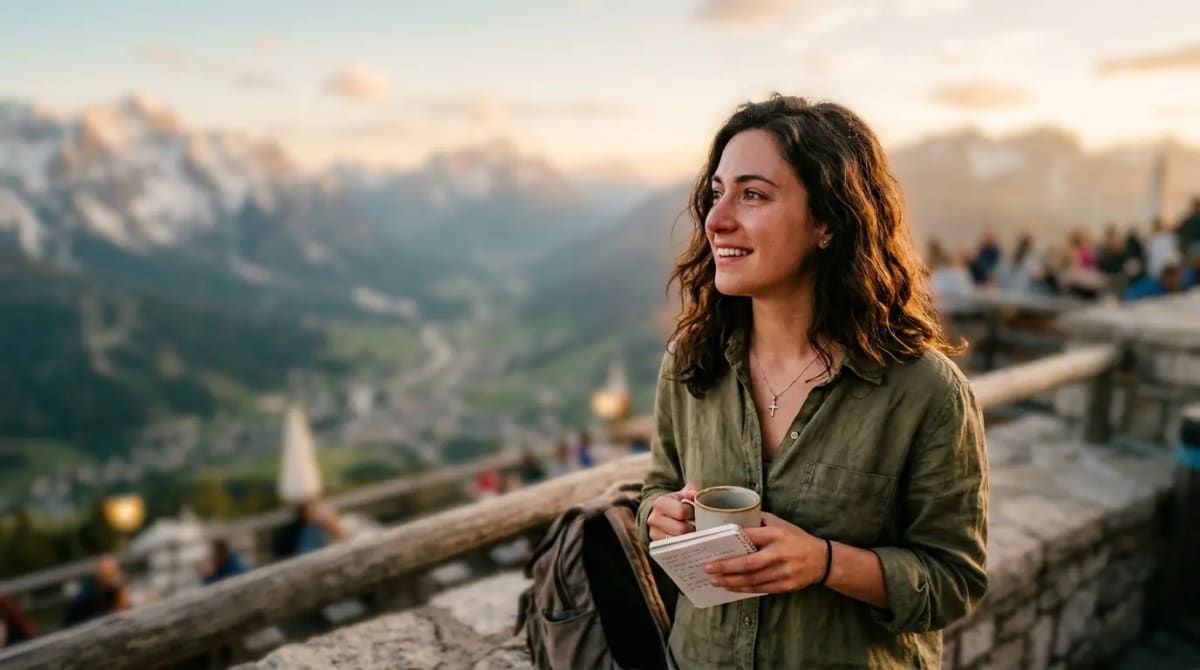 Traveler reflecting on Hilton Honors 2026 cons and dynamic pricing limitations at scenic mountain-view terrace