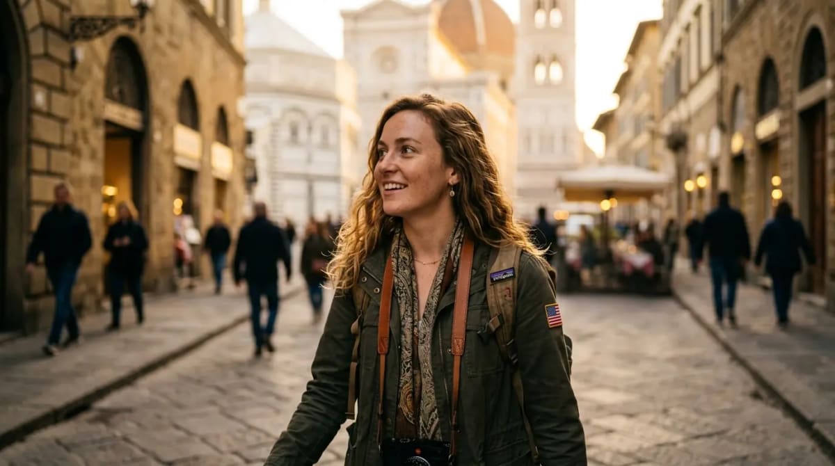 Traveler reflecting on World of Hyatt benefits 2026 value on golden-hour city streets