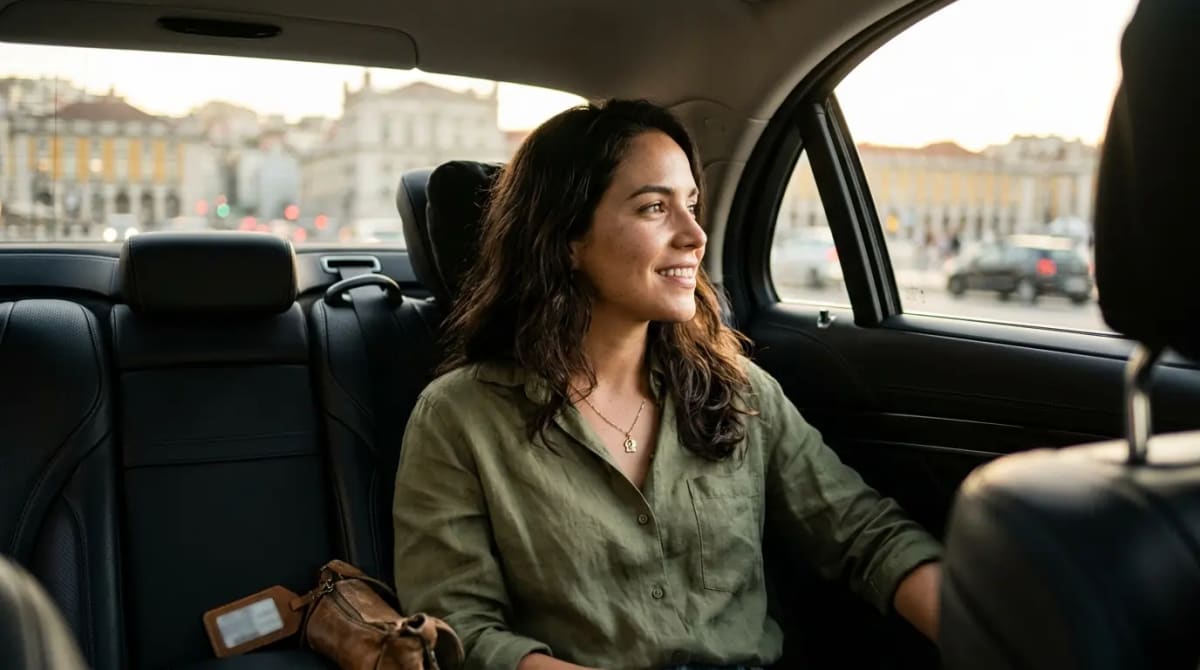 Traveler benefiting from World of Hyatt Credit Card status acceleration during luxury black-car transfer