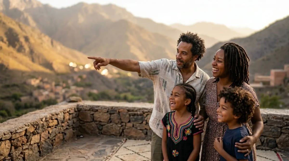 Feeling secure with family travel protections on mountain terrace