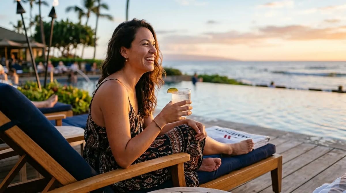Relaxing on award stay using 5th Night Free at resort pool