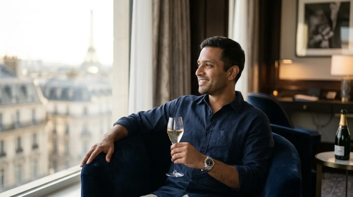 Traveler benefiting from Choice Benefits in upgraded luxury hotel suite