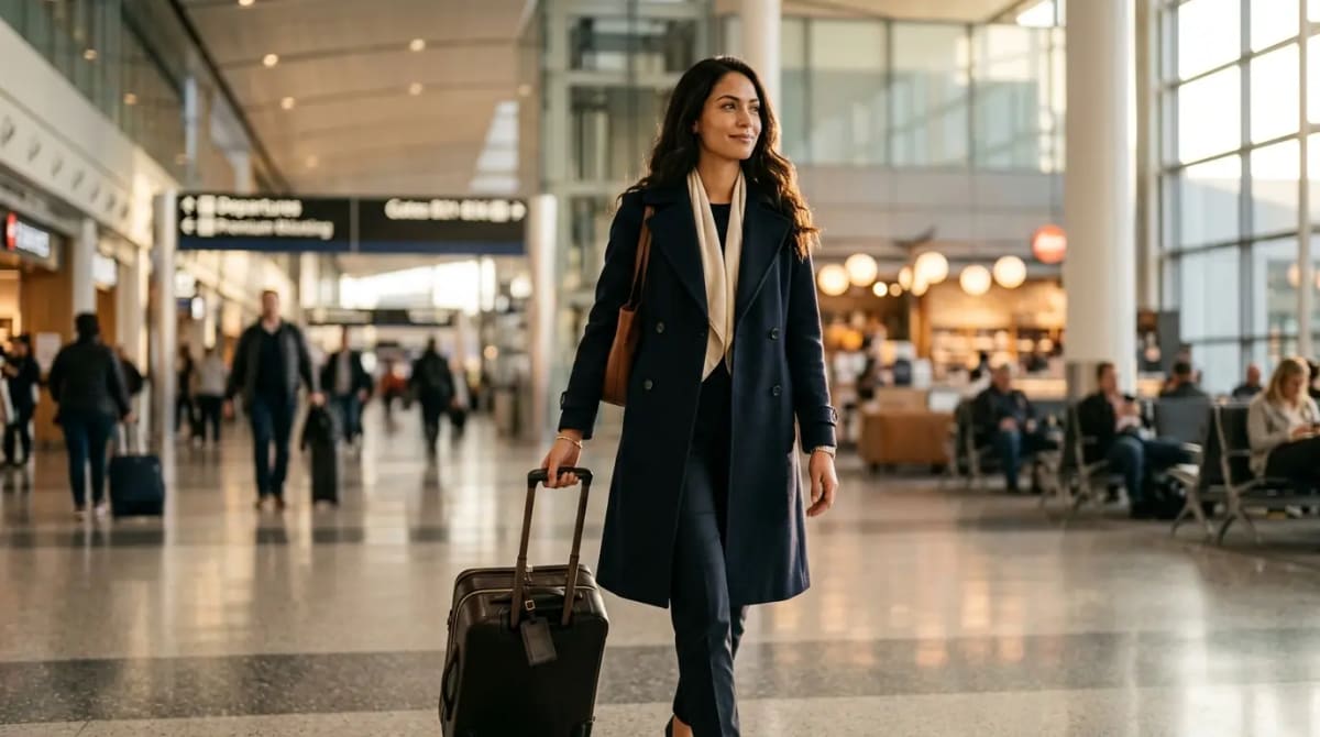 Prepared traveler navigating premium airport terminal with Amex Platinum edge case strategies 2026