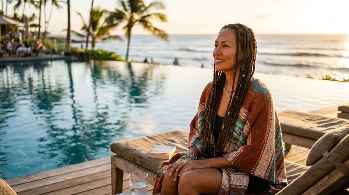 Traveler enjoying 300 dollar travel credit and 10000 anniversary miles at luxury resort pool Venture X 2026