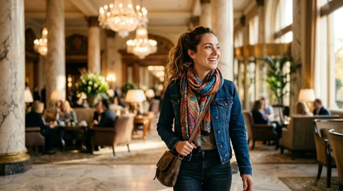 Traveler activating 300 dollar credit and Priority Pass in five-star hotel lobby Venture X beginner guide 2026