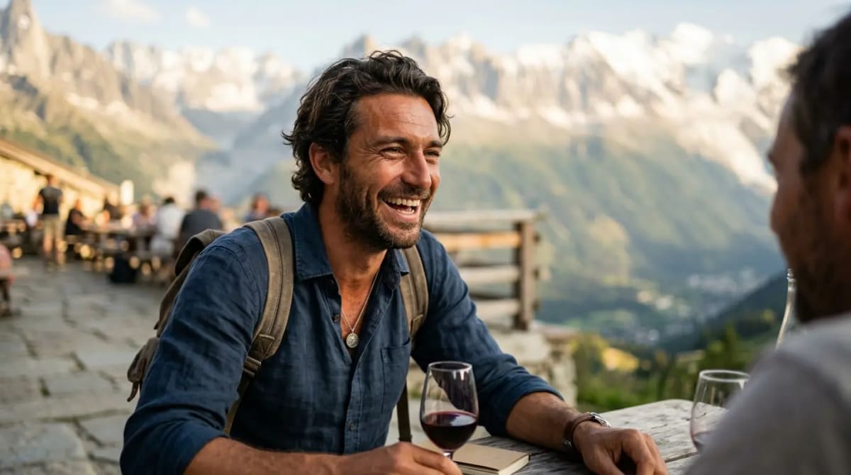 Traveler enjoying Hotel Collection $100 credit and perks on scenic mountain terrace