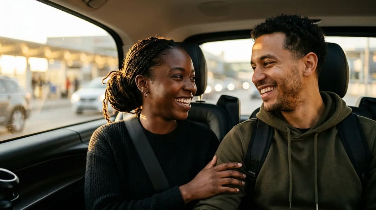 Travelers experiencing effortless Uber Cash credit savings during private transfer