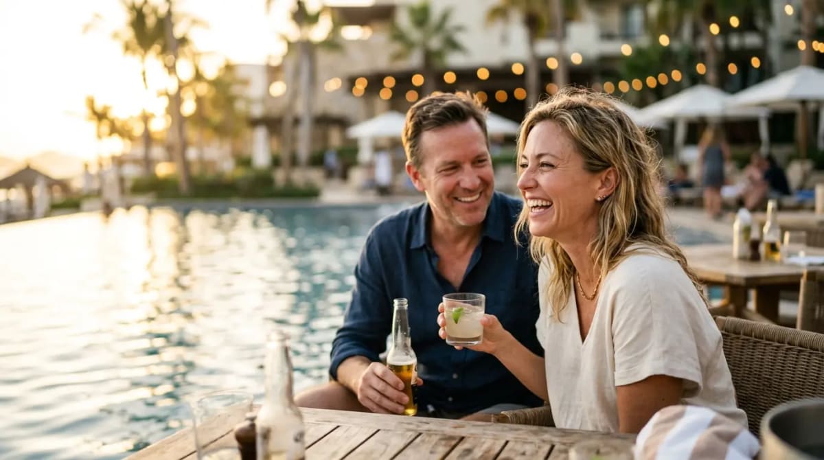 Travelers capturing full Amex Gold Hotel Collection and insurance value poolside