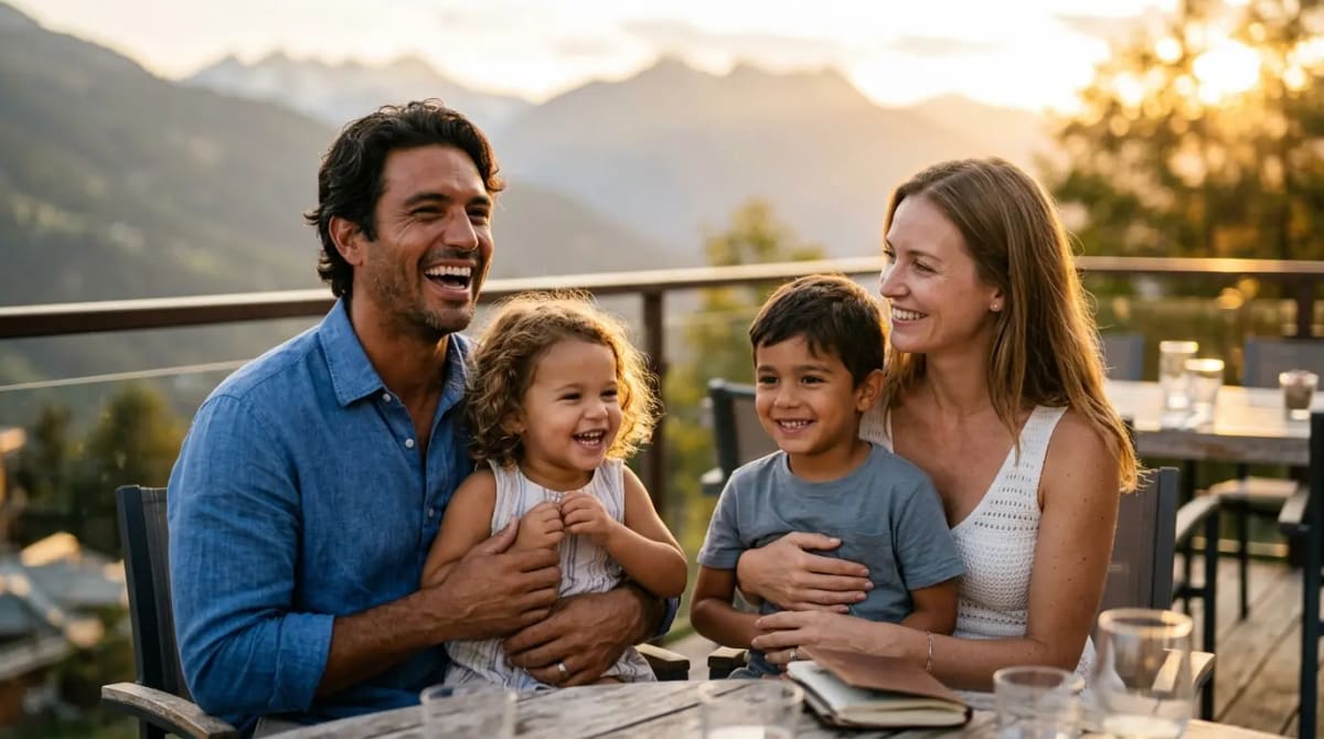 Family on mountain view terrace celebrating Chase Sapphire Reserve worth for families 2026