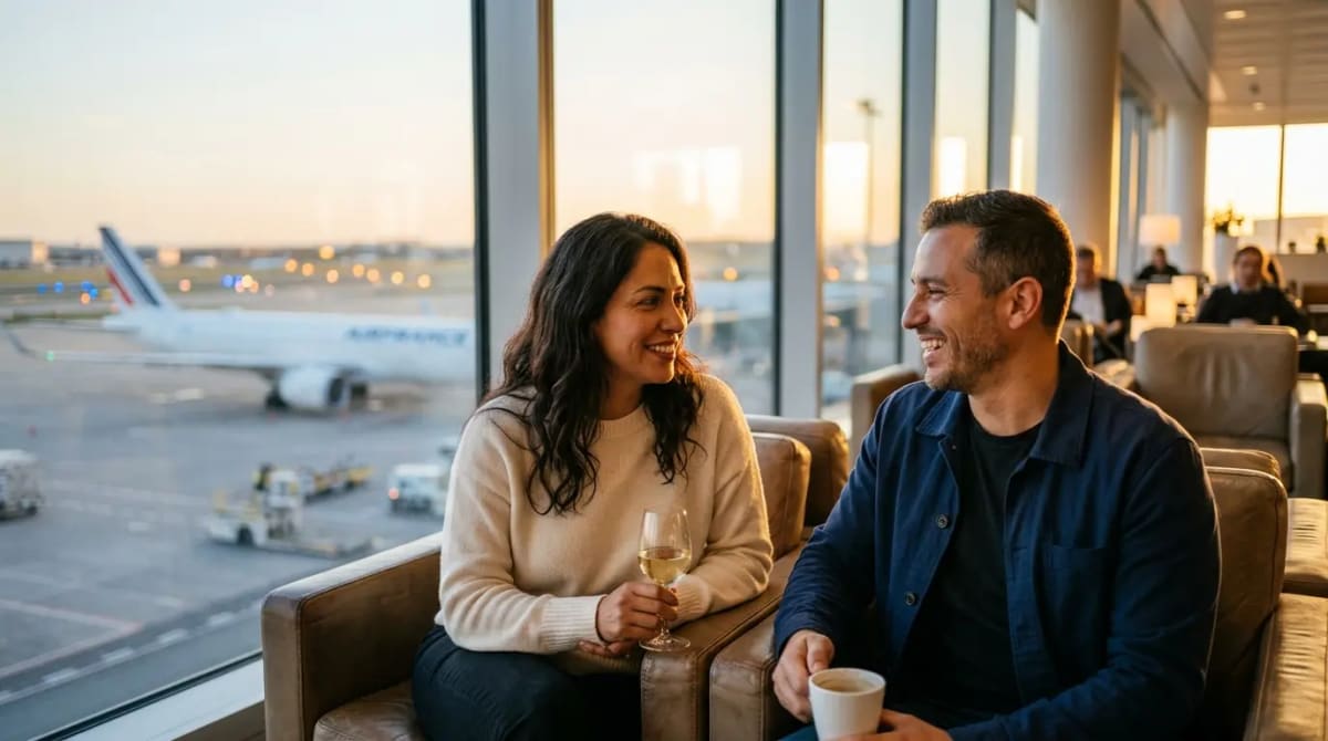 Premium airport lounge experience highlighting Flying Blue May 2026 Promo Rewards booking window