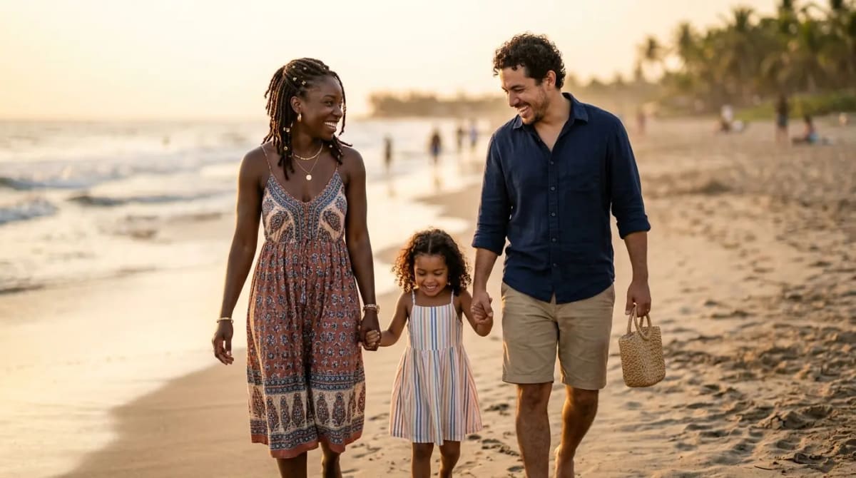 Beach walk golden hour 2026 credit card updates family travel