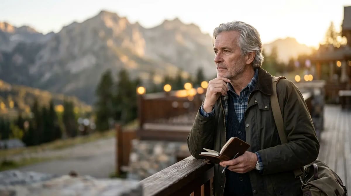 Traveler on scenic mountain terrace considering practical lounge access tips and rules