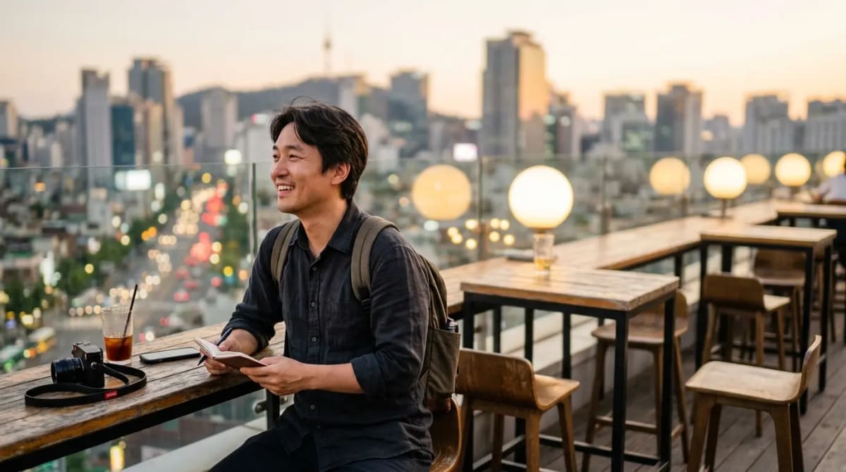 Couple at rooftop restaurant discussing the practical verdict on the 15% LifeMiles offer