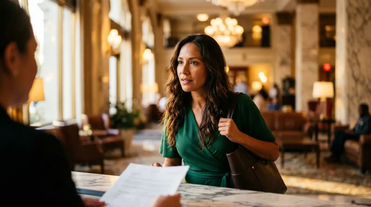 Traveler in luxury hotel lobby understanding the end of free and discounted Priority Pass access