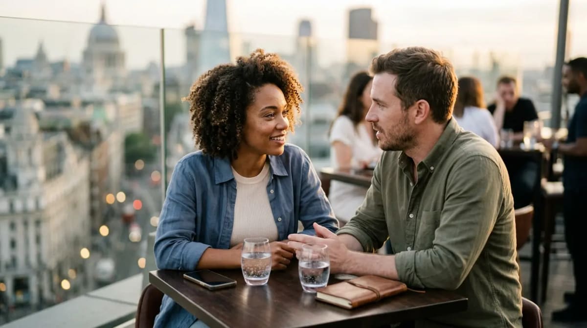 Couple at rooftop restaurant discussing the asymmetric impact of the lounge cutoff