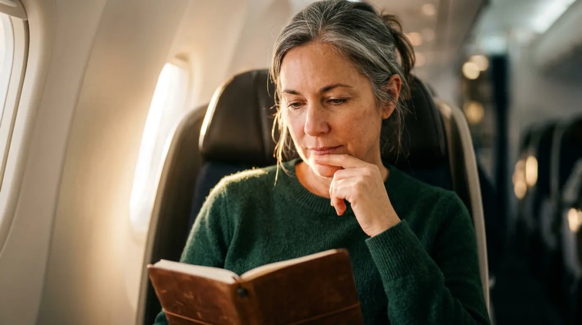 Traveler in business class cabin reflecting on September 2025 partners and February 2026 lounge rules