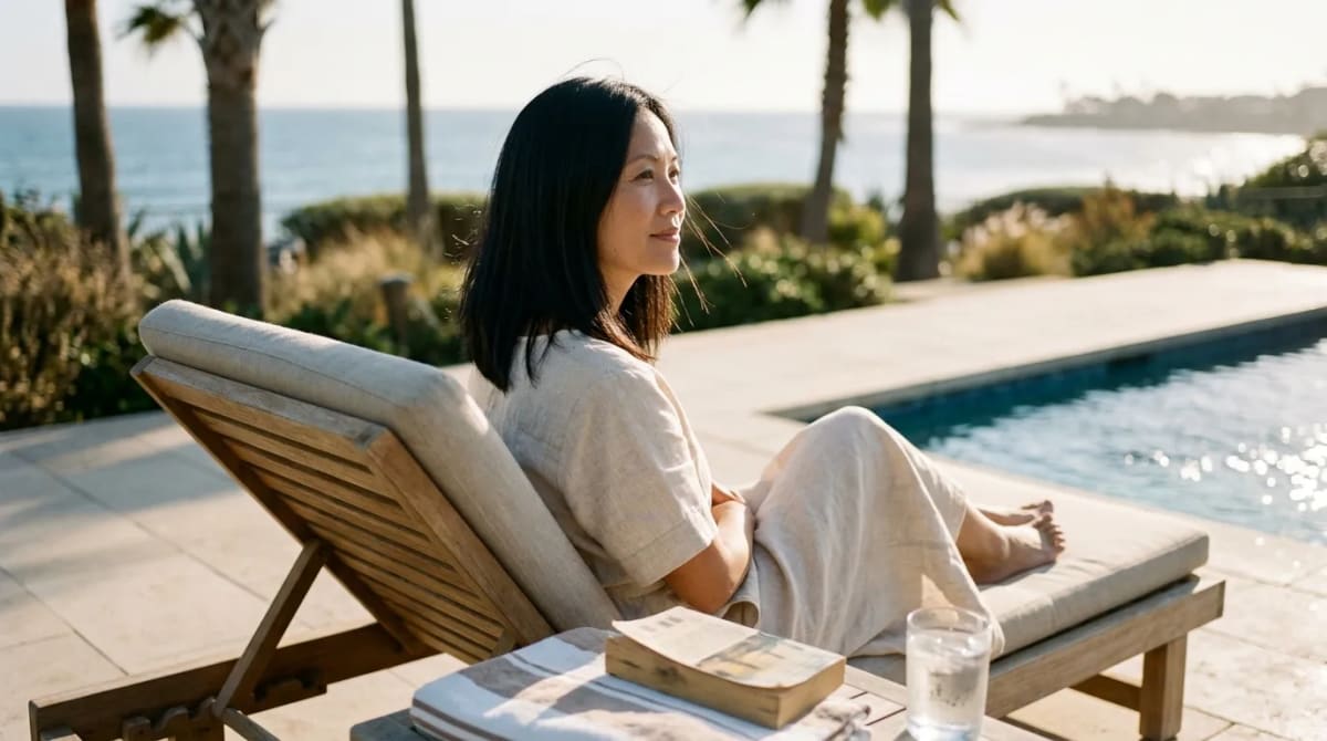 Traveler poolside at a resort after locking in an Amex to Avios award strategy