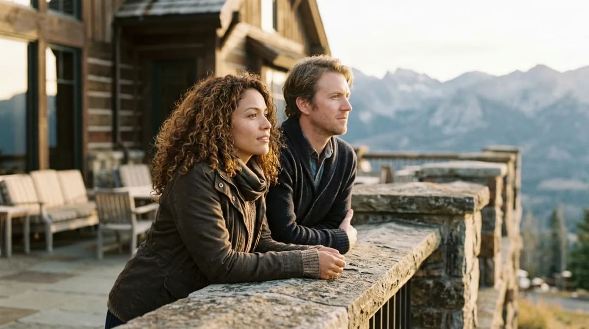 Couple on a mountain terrace imagining real-world Avios award trip examples