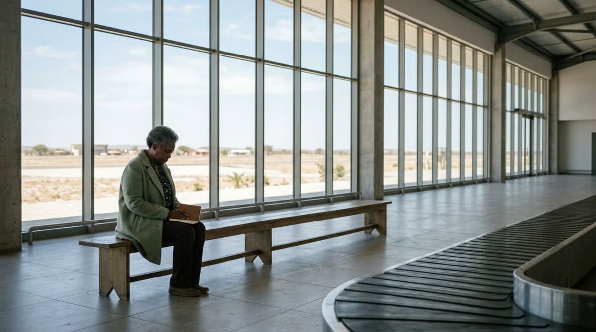 Reader with a closed notebook seated beside a tall window