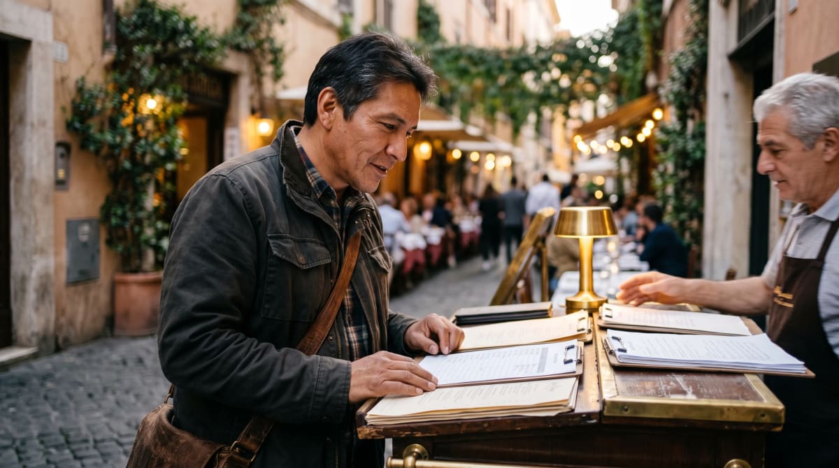 Restaurant host stand with a printed reservation list and menus