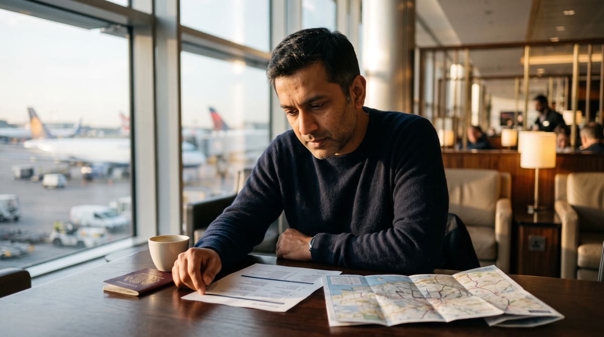 Printed award itinerary and a route map on a lounge table
