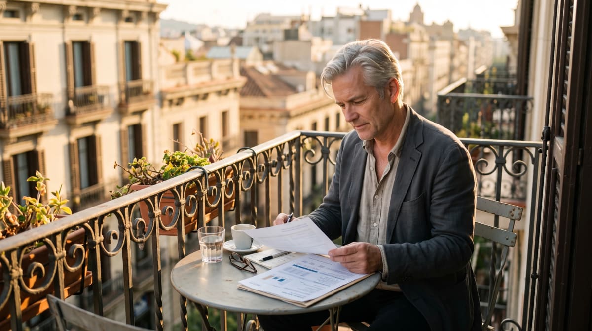 Annual fee statement and travel credits summary on a balcony table