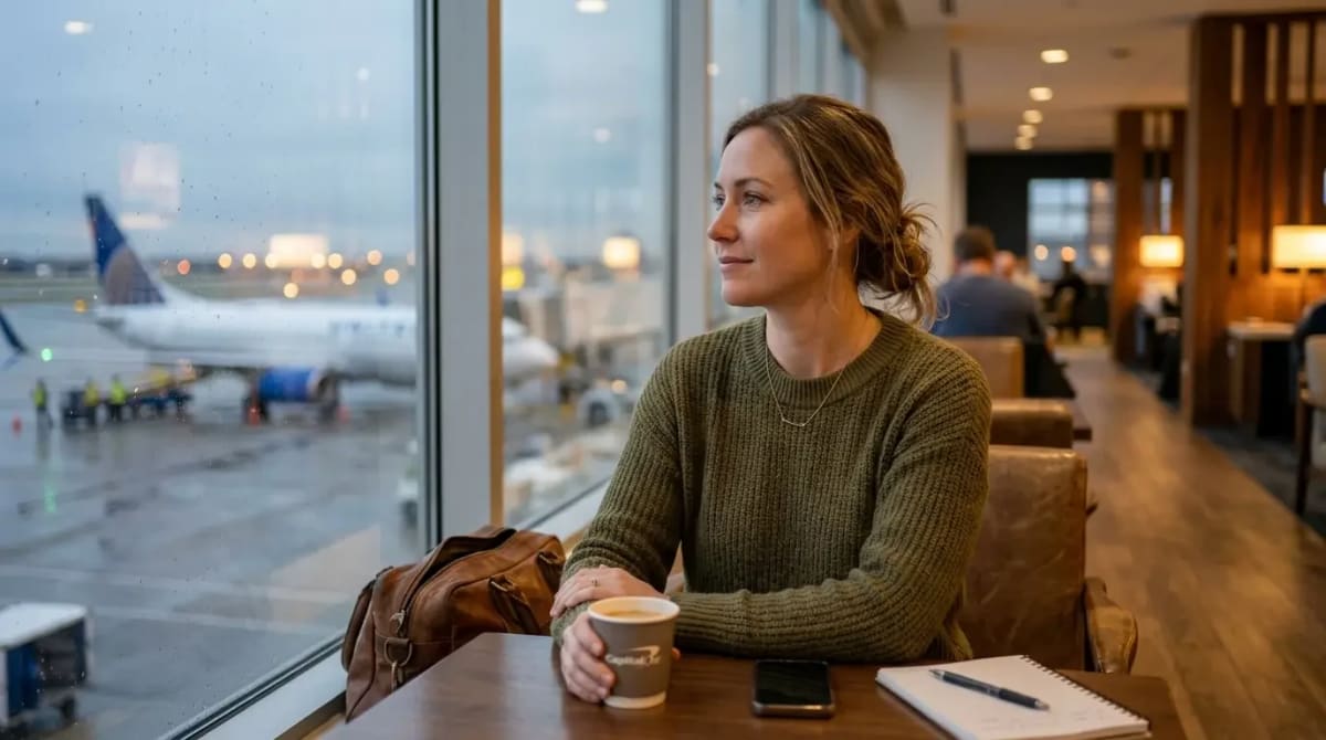 Traveler waiting during delay in Capital One Lounge under access rules