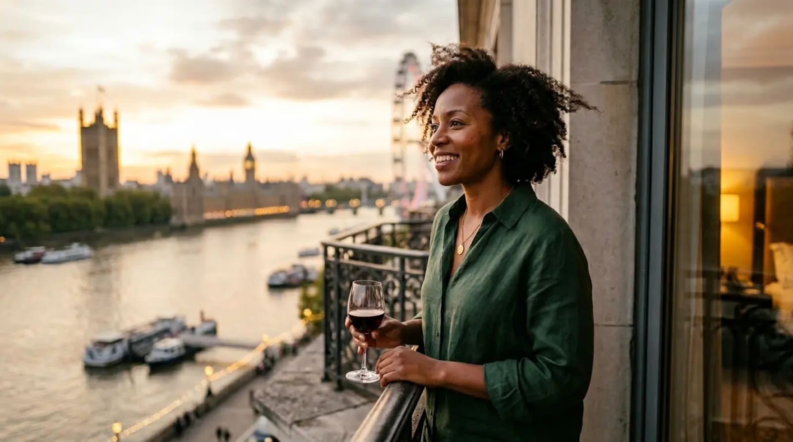 Authentic traveler experiencing Marriott Bonvoy Titanium Elite benefits on luxury hotel balcony