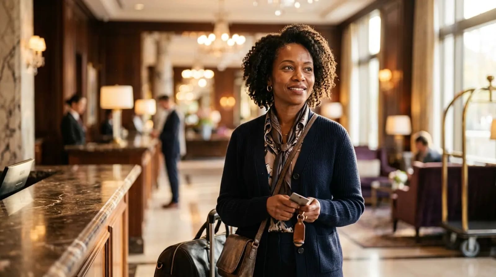 Traveler in five-star hotel lobby considering Amex Gold Card 2026 refresh benefits and credit stack
