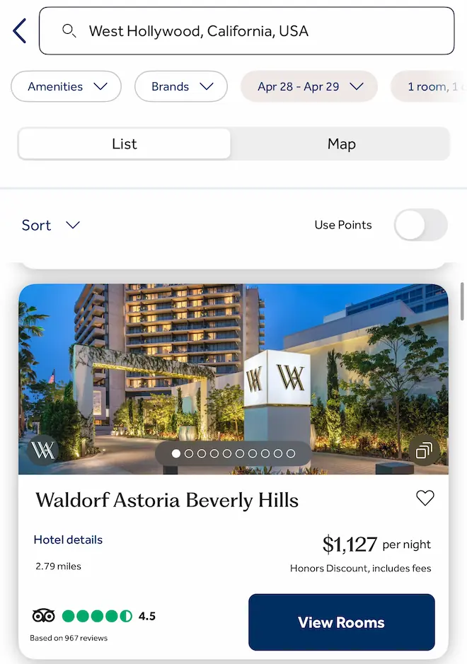 One night cost at the Waldorf Astoria Beverly Hills 2026