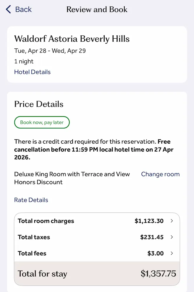 One night total at the Waldorf Astoria Beverly Hills 2026