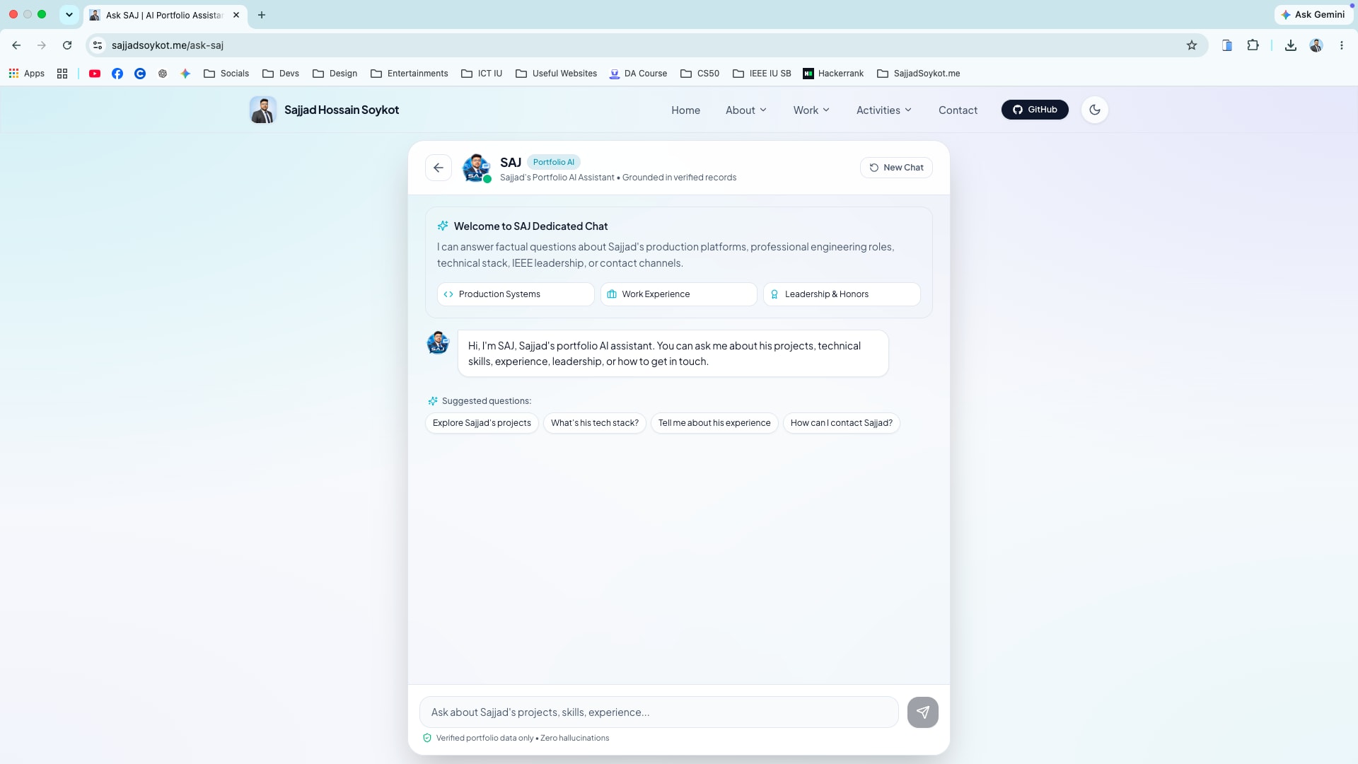 Dedicated Ask SAJ Full-Page Chat Interface